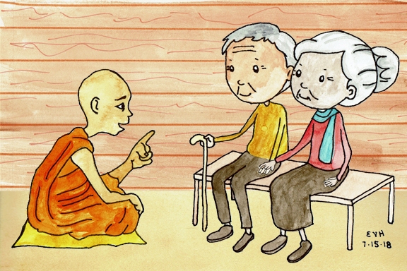 The Buddha Teaches the Elderly Couple