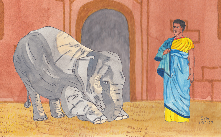 The great elephant pays homage to the Bodhisatta