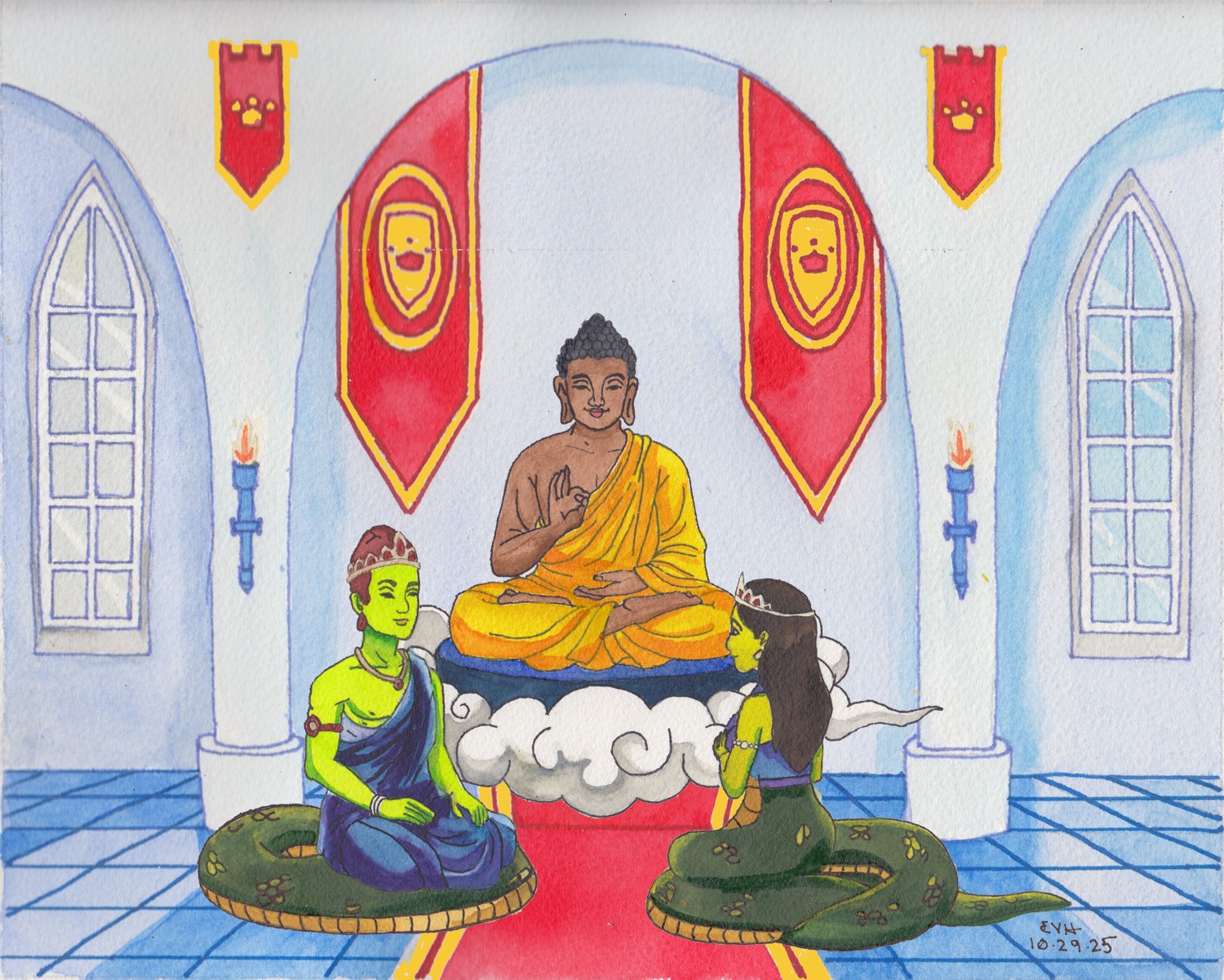 Vidhura teaches the Nāga king and queen.
