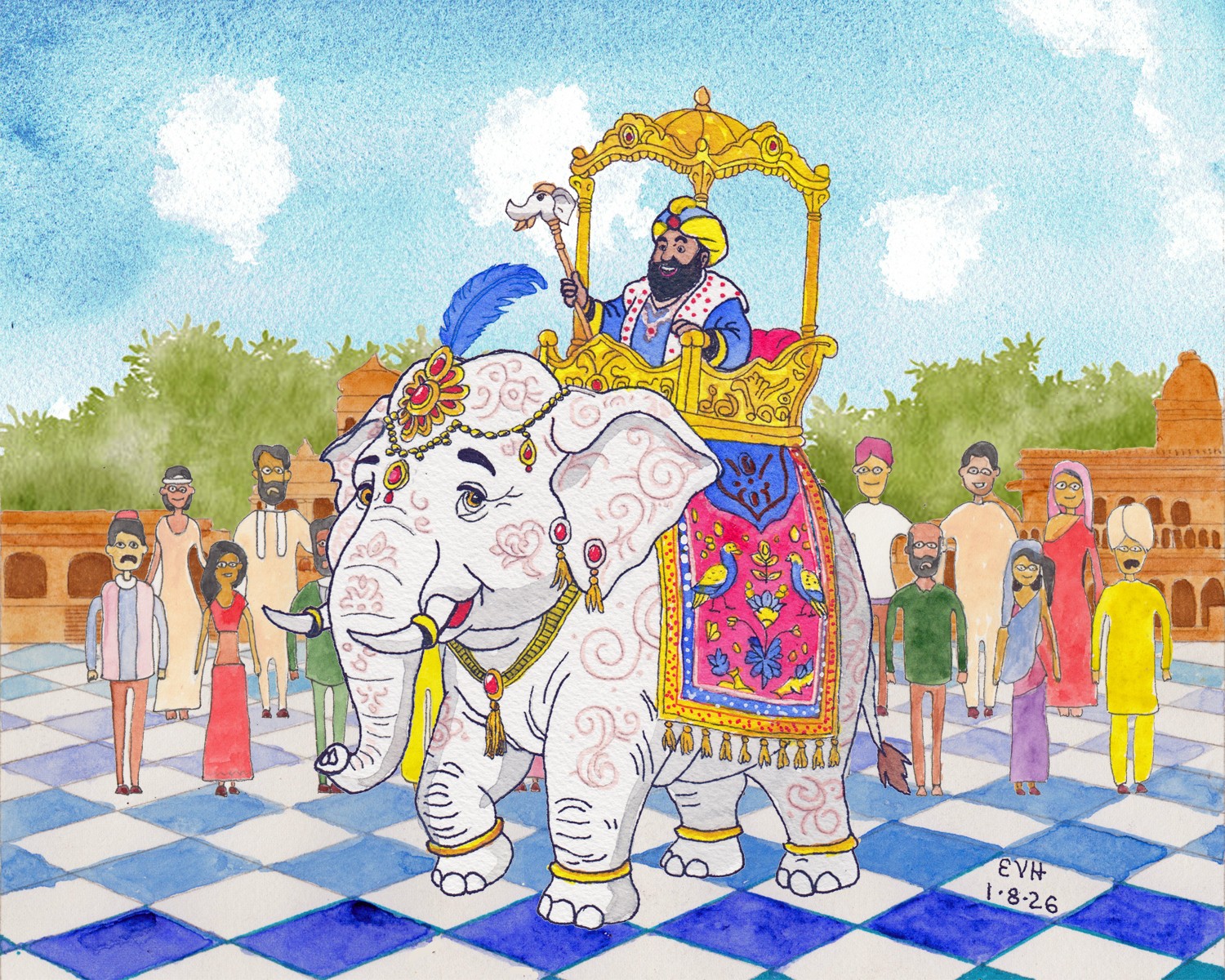 The Great Being on his elephant.
